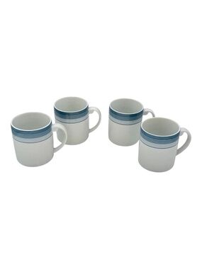 Royal Doulton Orbit Coffee Mugs Lot 4 White Blue Striped Porcelain